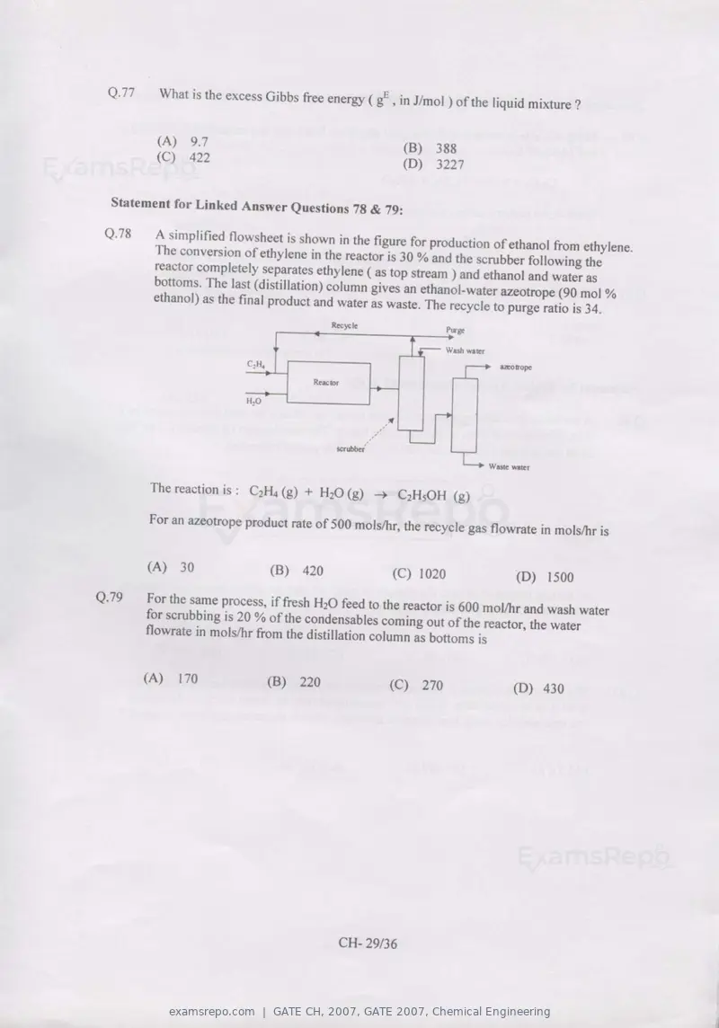 GATE CH 2007 question paper, GATE 2007, Chemical Engineering, page 29 of 31