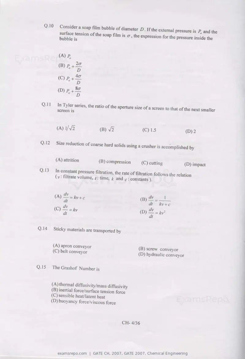 GATE CH 2007 question paper, GATE 2007, Chemical Engineering, page 4 of 31