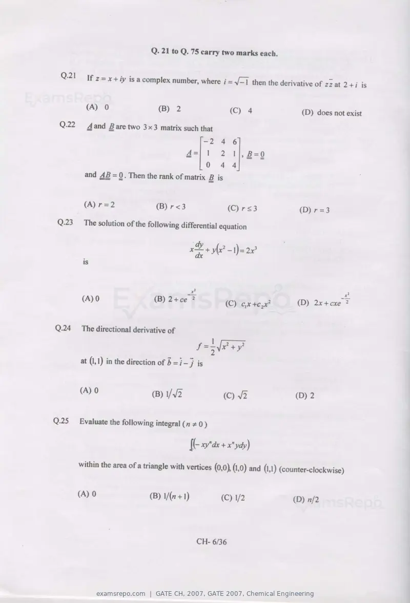 GATE CH 2007 question paper, GATE 2007, Chemical Engineering, page 6 of 31