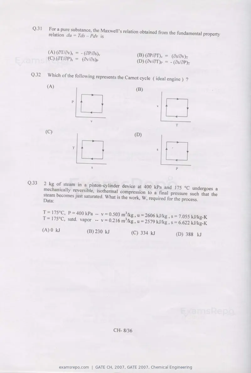 GATE CH 2007 question paper, GATE 2007, Chemical Engineering, page 8 of 31
