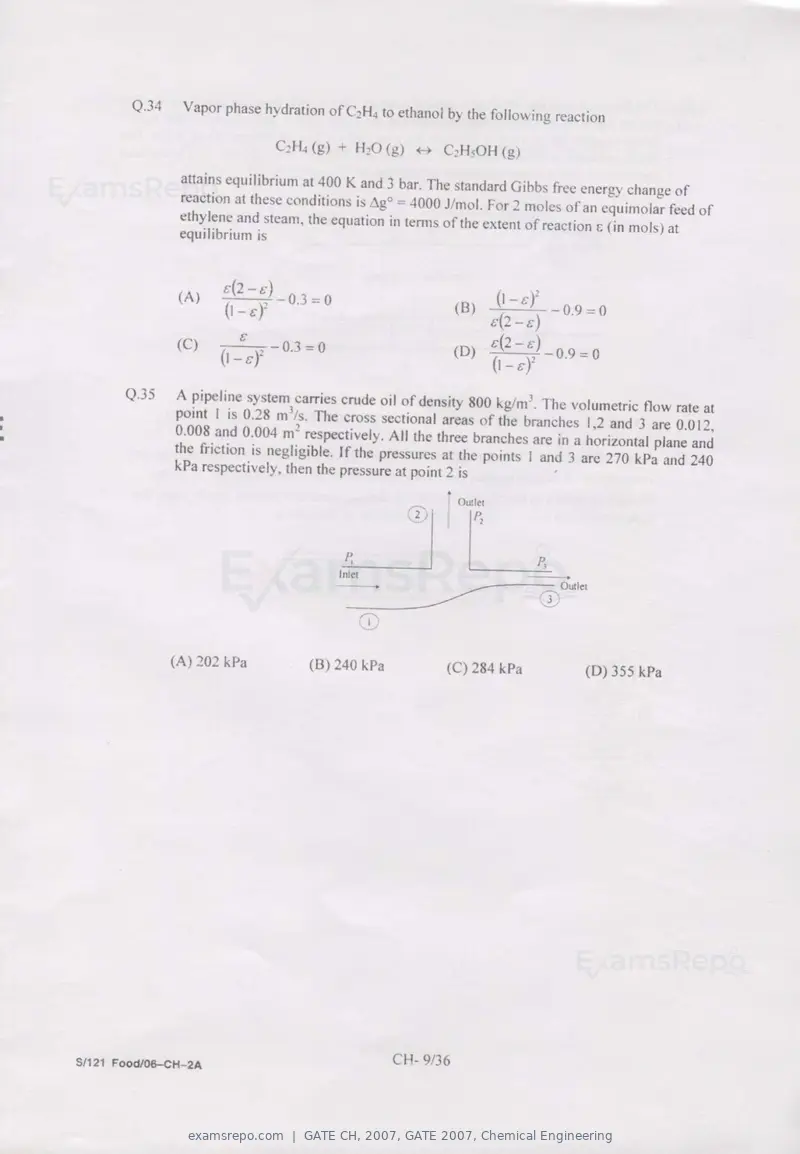 GATE CH 2007 question paper, GATE 2007, Chemical Engineering, page 9 of 31