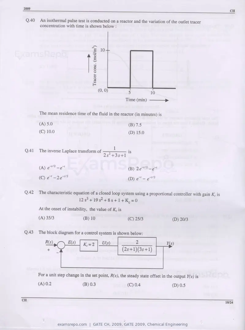 GATE CH 2009 question paper, GATE 2009, Chemical Engineering, page 10 of 16