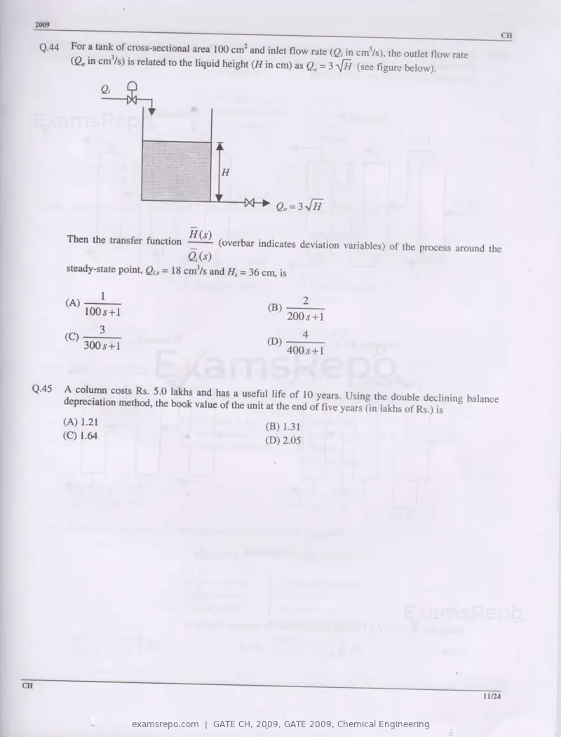 GATE CH 2009 question paper, GATE 2009, Chemical Engineering, page 11 of 16