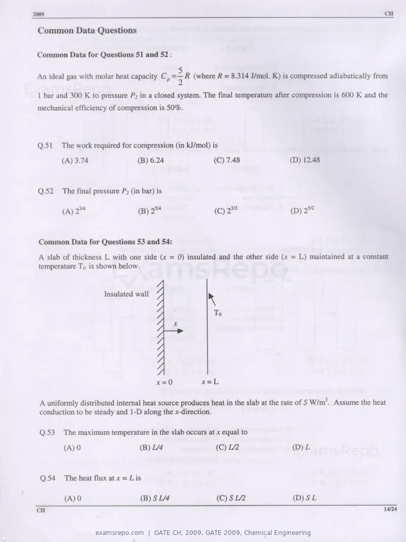 GATE CH 2009 question paper, GATE 2009, Chemical Engineering, page 14 of 16