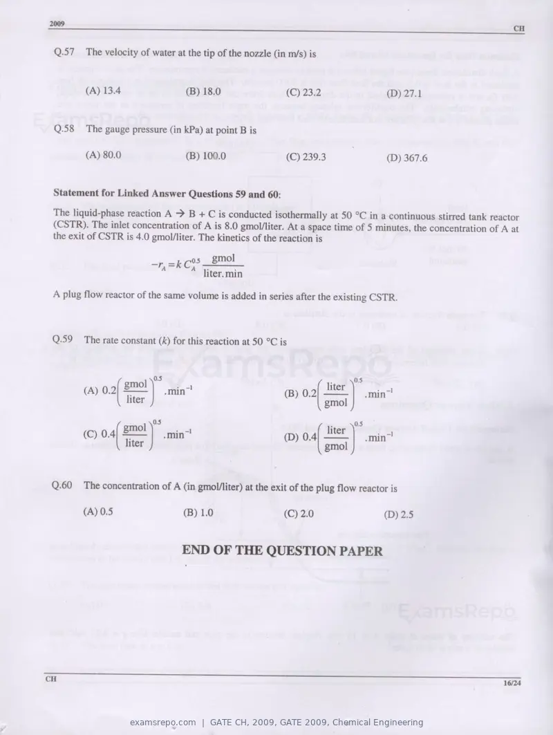 GATE CH 2009 question paper, GATE 2009, Chemical Engineering, page 16 of 16