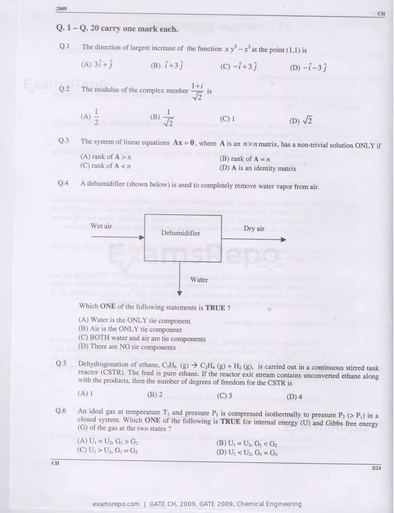 GATE CH 2009 question paper, GATE 2009, Chemical Engineering, page 2 of 16