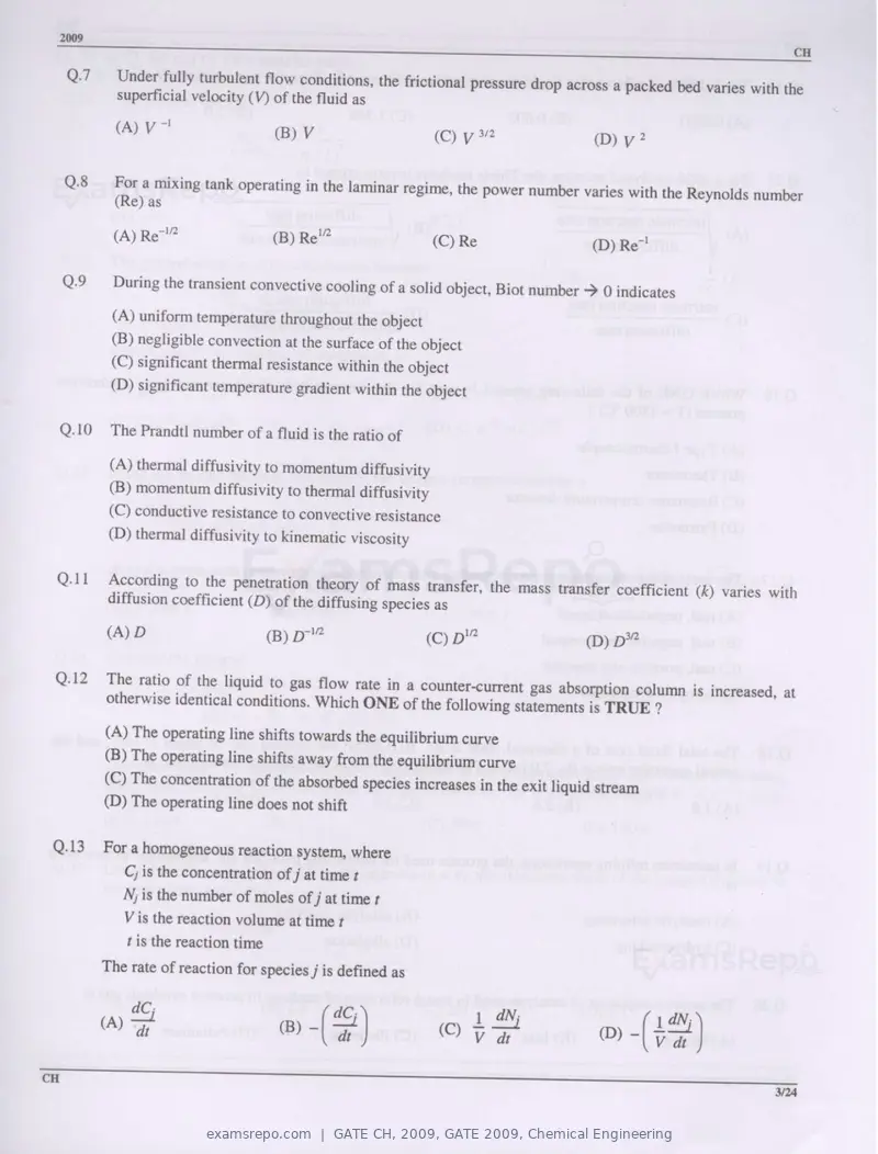 GATE CH 2009 question paper, GATE 2009, Chemical Engineering, page 3 of 16