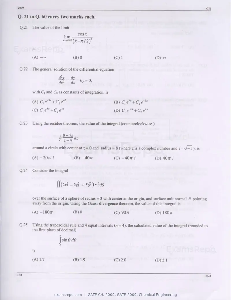 GATE CH 2009 question paper, GATE 2009, Chemical Engineering, page 5 of 16