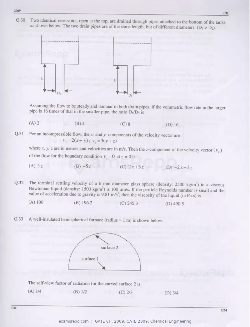 GATE CH 2009 question paper, GATE 2009, Chemical Engineering, page 7 of 16