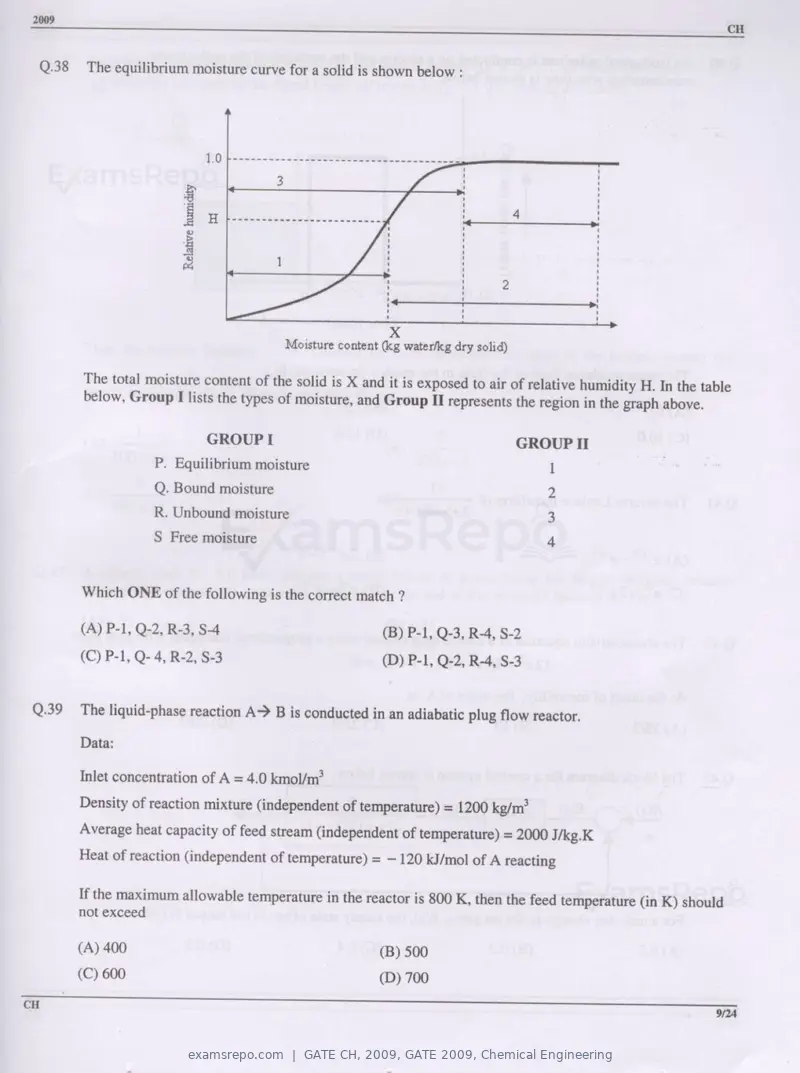 GATE CH 2009 question paper, GATE 2009, Chemical Engineering, page 9 of 16