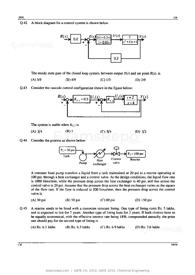 GATE CH 2010 question paper, GATE 2010, Chemical Engineering, page 10 of 16