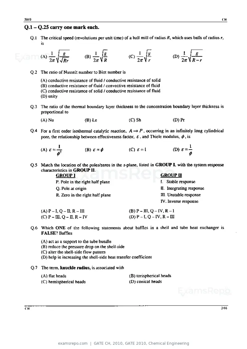 GATE CH 2010 question paper, GATE 2010, Chemical Engineering, page 2 of 16