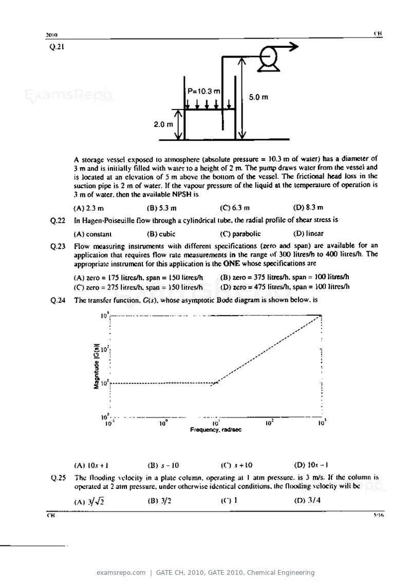 GATE CH 2010 question paper, GATE 2010, Chemical Engineering, page 5 of 16