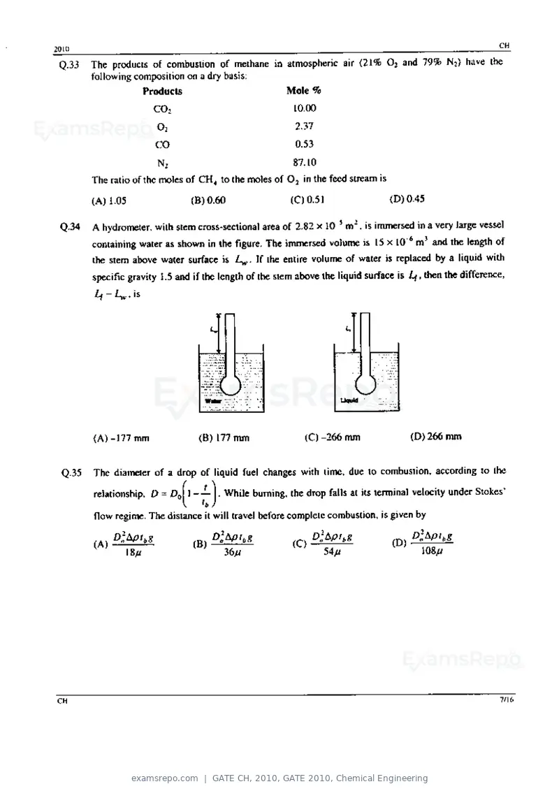 GATE CH 2010 question paper, GATE 2010, Chemical Engineering, page 7 of 16