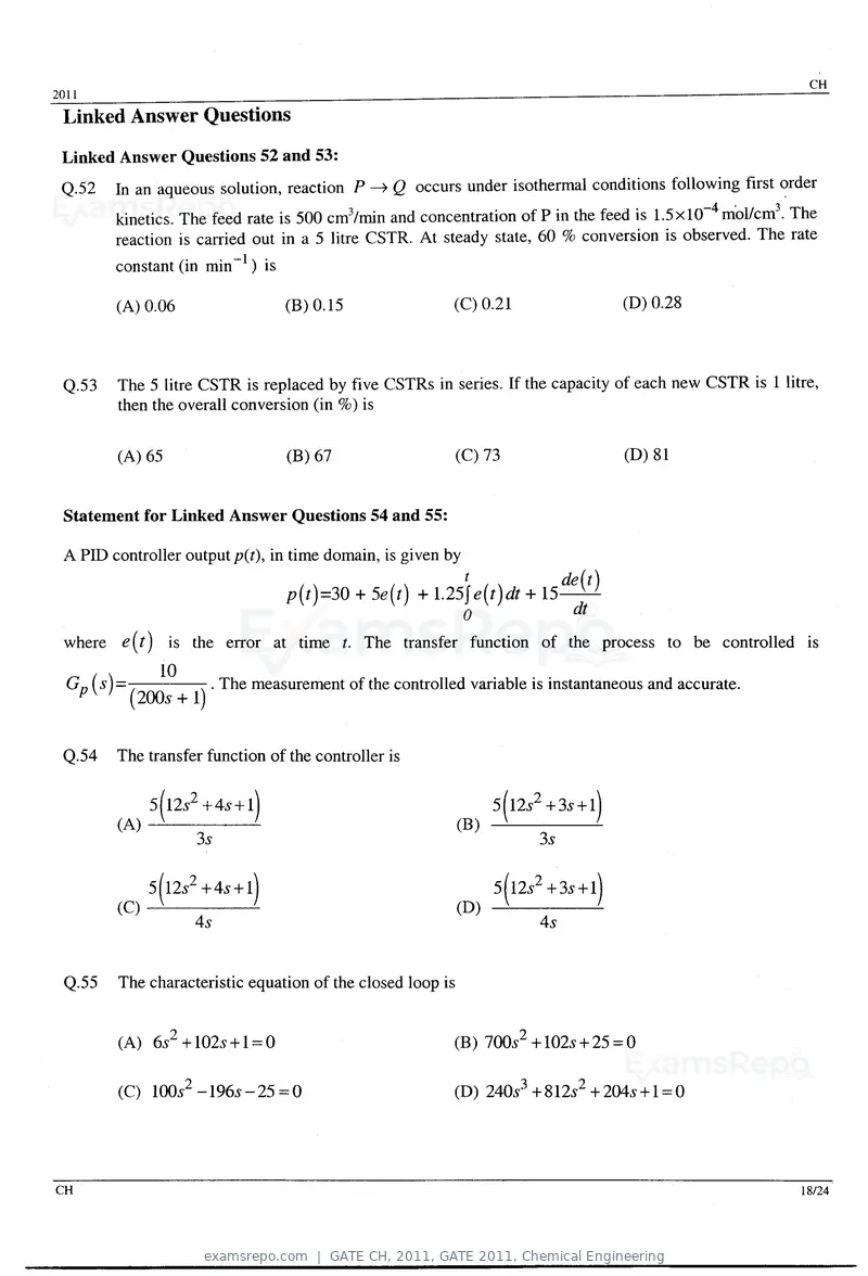 GATE CH 2011 question paper, GATE 2011, Chemical Engineering, page 18 of 20