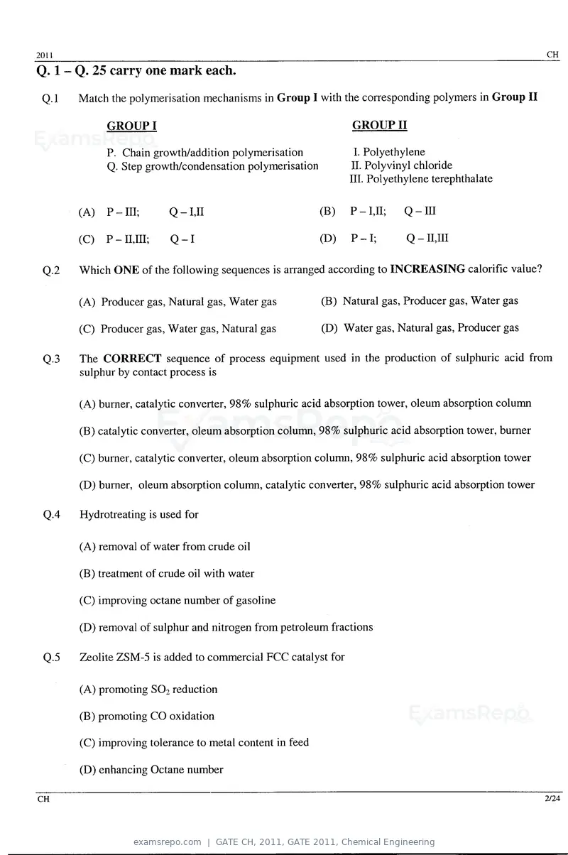 GATE CH 2011 question paper, GATE 2011, Chemical Engineering, page 2 of 20