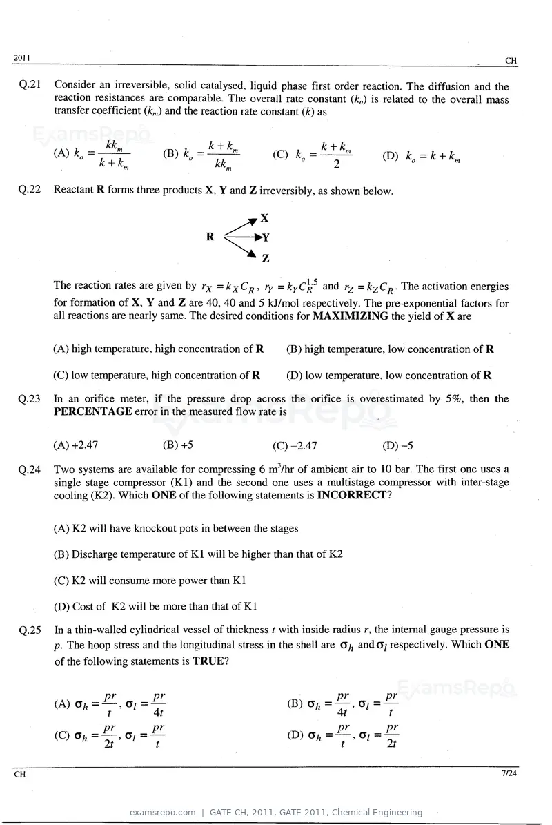 GATE CH 2011 question paper, GATE 2011, Chemical Engineering, page 7 of 20