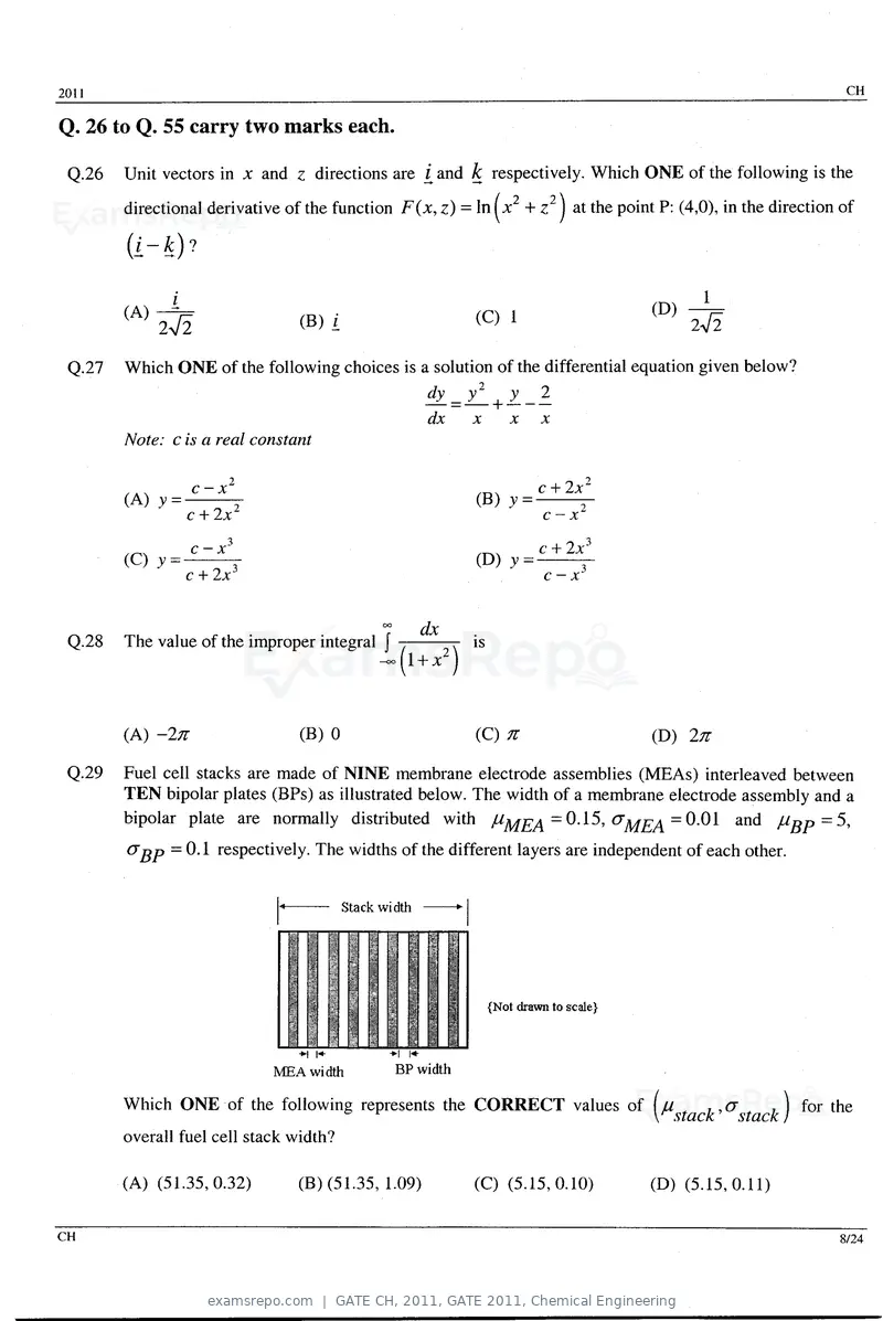 GATE CH 2011 question paper, GATE 2011, Chemical Engineering, page 8 of 20