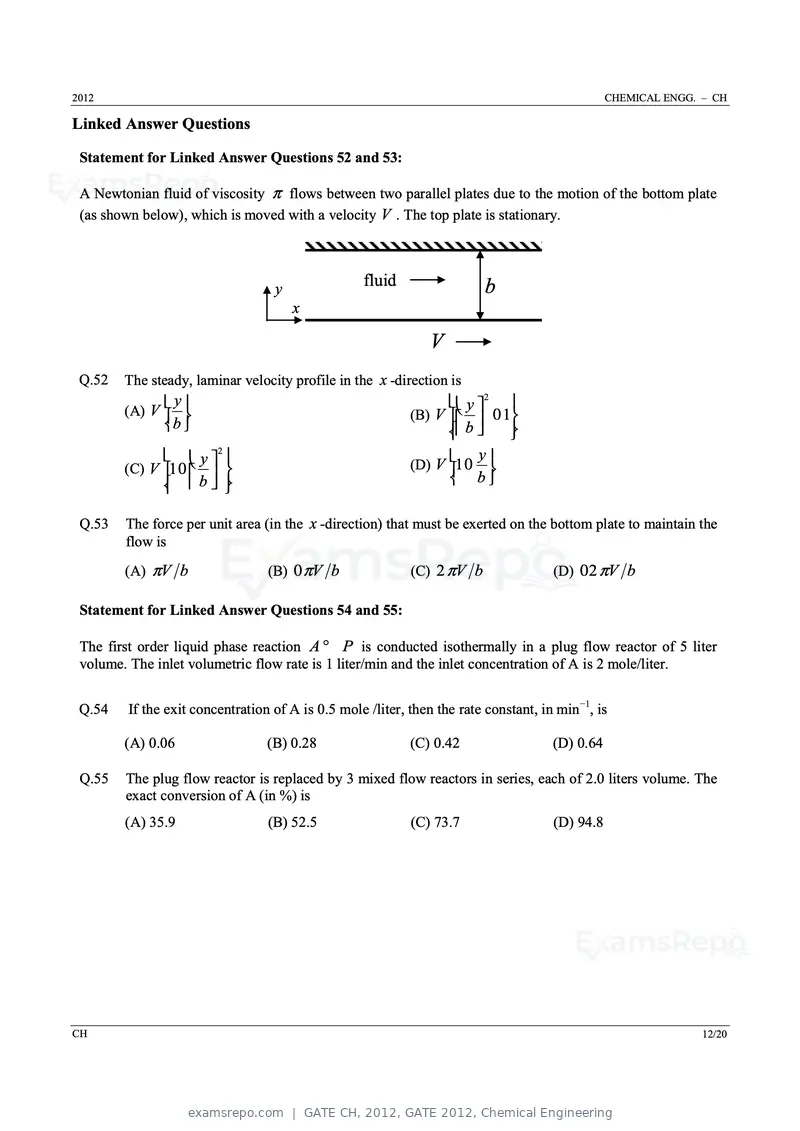 GATE CH 2012 question paper, GATE 2012, Chemical Engineering, page 12 of 21