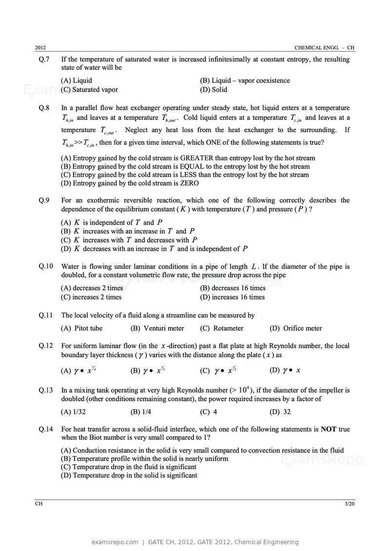 GATE CH 2012 question paper, GATE 2012, Chemical Engineering, page 3 of 21
