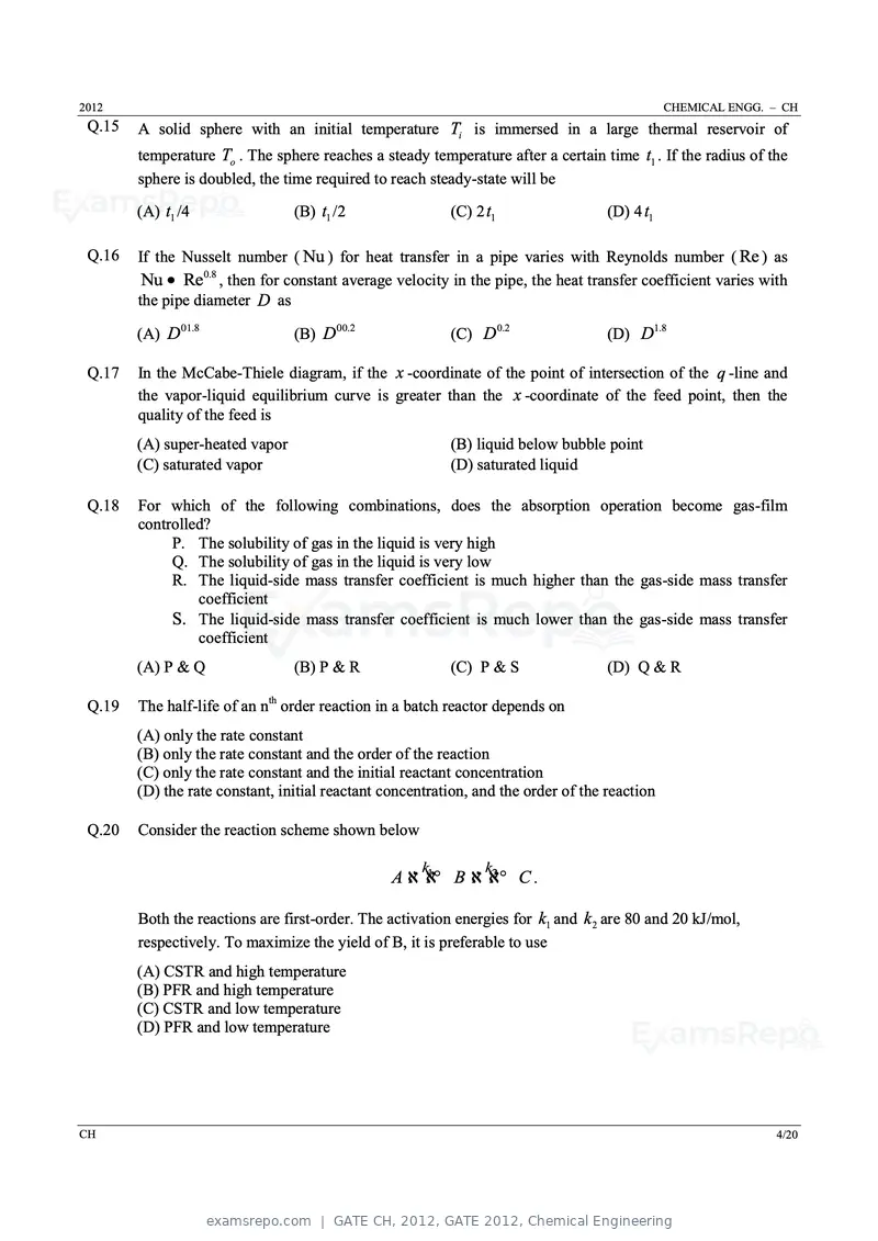 GATE CH 2012 question paper, GATE 2012, Chemical Engineering, page 4 of 21