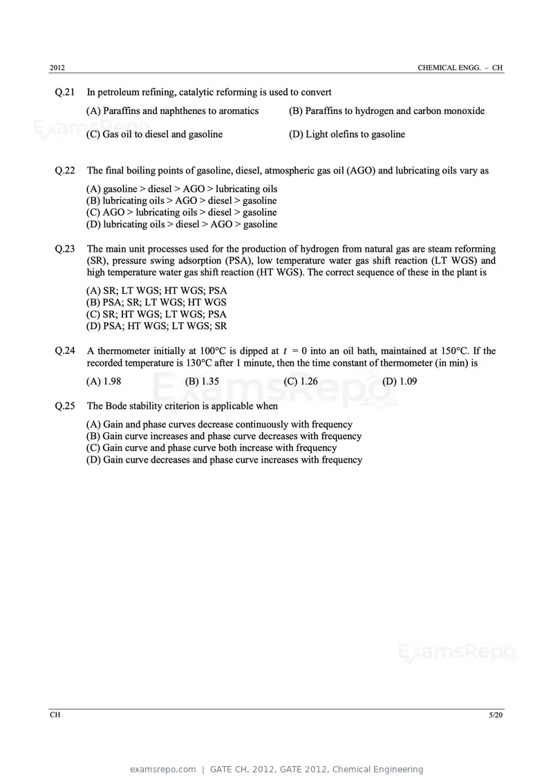 GATE CH 2012 question paper, GATE 2012, Chemical Engineering, page 5 of 21