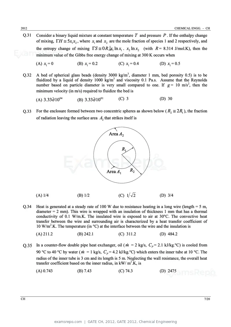 GATE CH 2012 question paper, GATE 2012, Chemical Engineering, page 7 of 21
