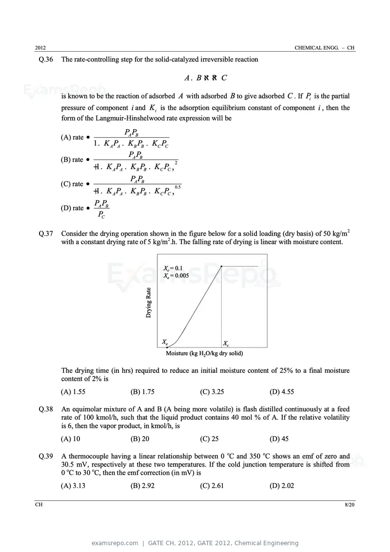 GATE CH 2012 question paper, GATE 2012, Chemical Engineering, page 8 of 21