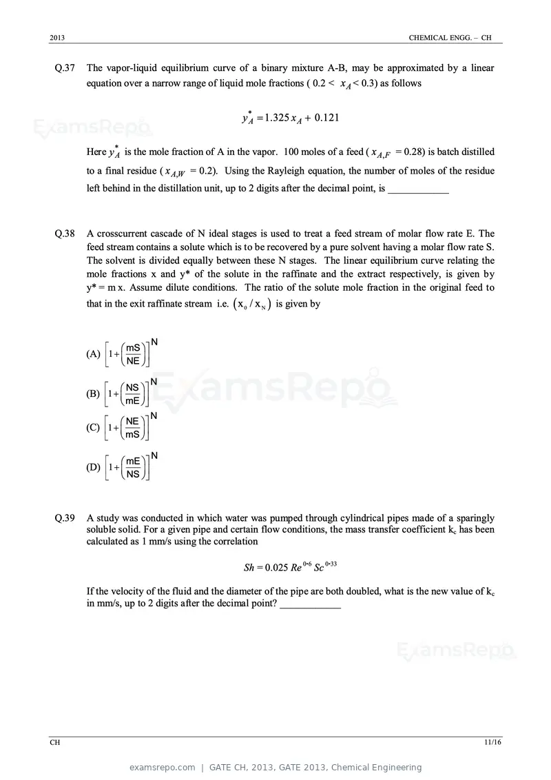 GATE CH 2013 question paper, GATE 2013, Chemical Engineering, page 11 of 16