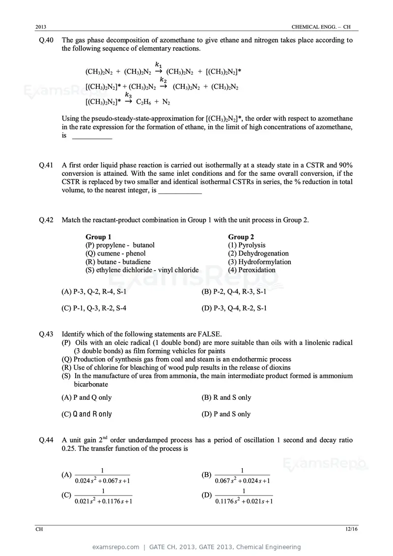GATE CH 2013 question paper, GATE 2013, Chemical Engineering, page 12 of 16