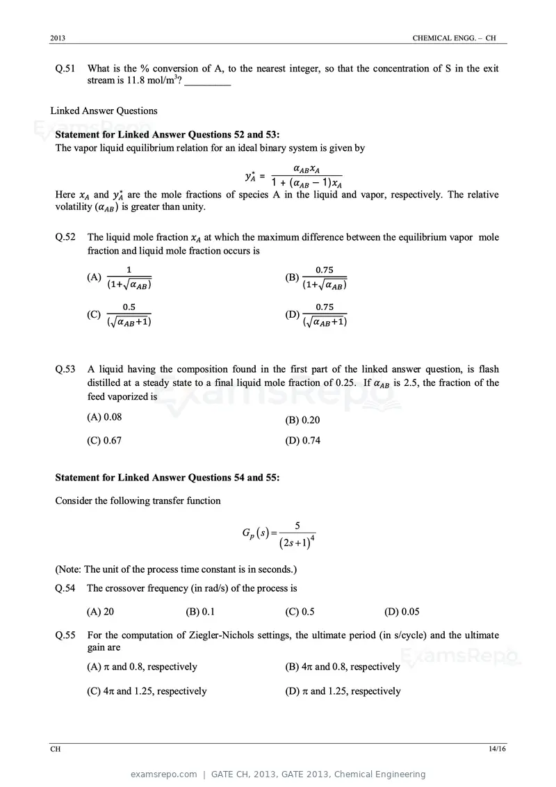 GATE CH 2013 question paper, GATE 2013, Chemical Engineering, page 14 of 16