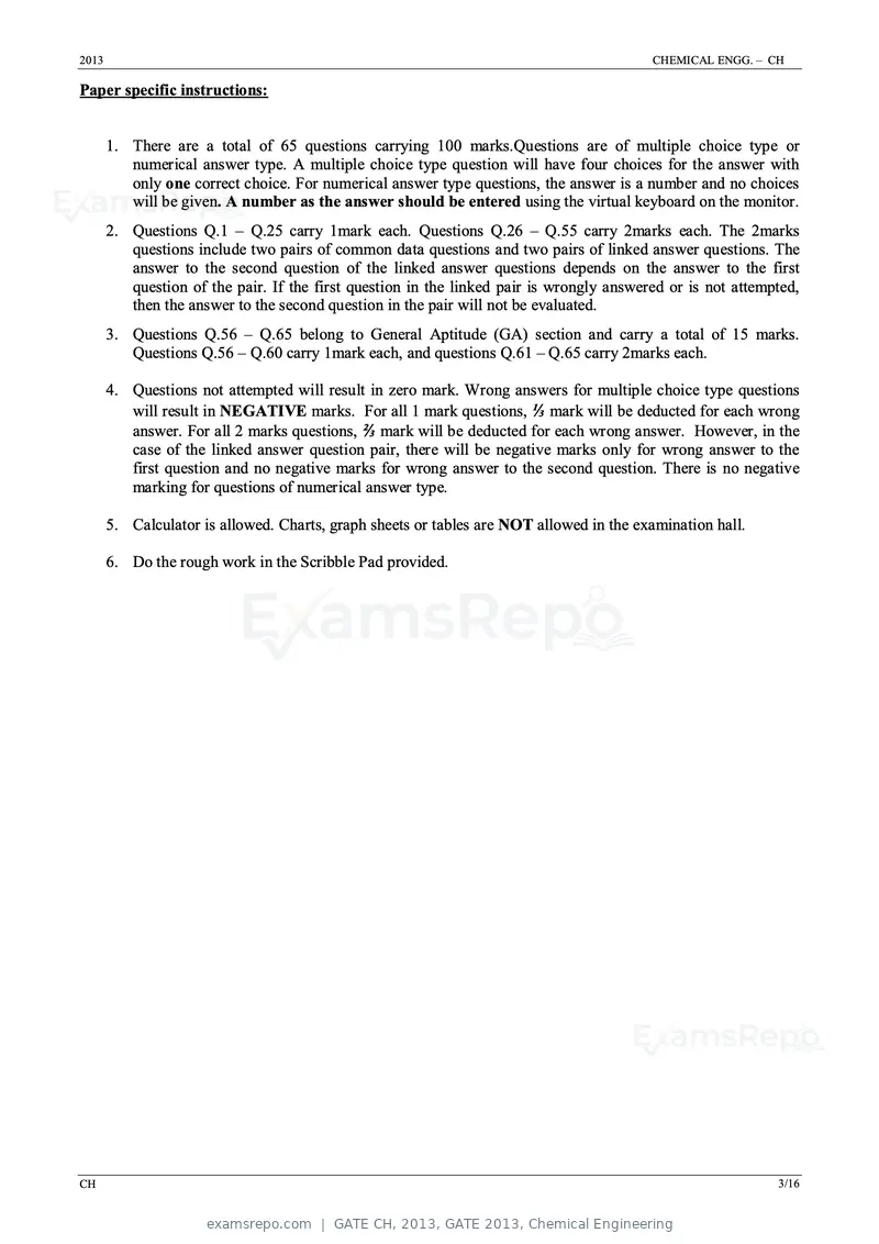 GATE CH 2013 question paper, GATE 2013, Chemical Engineering, page 3 of 16
