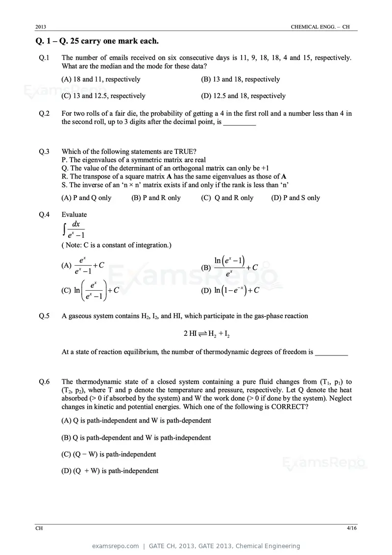 GATE CH 2013 question paper, GATE 2013, Chemical Engineering, page 4 of 16