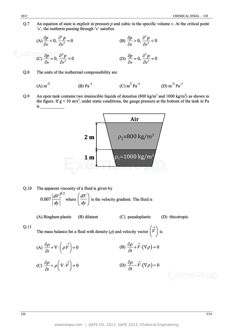 GATE CH 2013 question paper, GATE 2013, Chemical Engineering, page 5 of 16