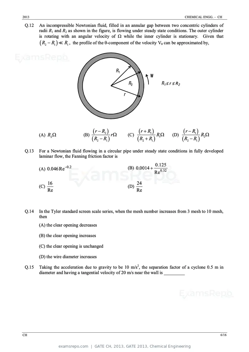 GATE CH 2013 question paper, GATE 2013, Chemical Engineering, page 6 of 16