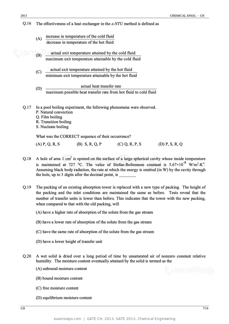 GATE CH 2013 question paper, GATE 2013, Chemical Engineering, page 7 of 16