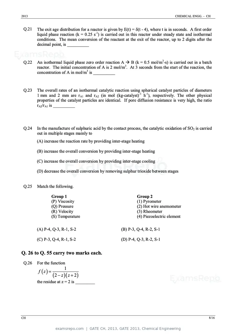 GATE CH 2013 question paper, GATE 2013, Chemical Engineering, page 8 of 16