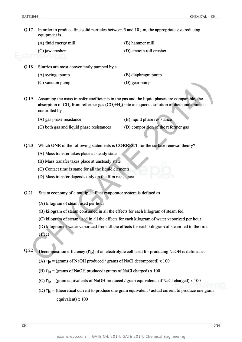GATE CH 2014 question paper, GATE 2014, Chemical Engineering, page 11 of 21