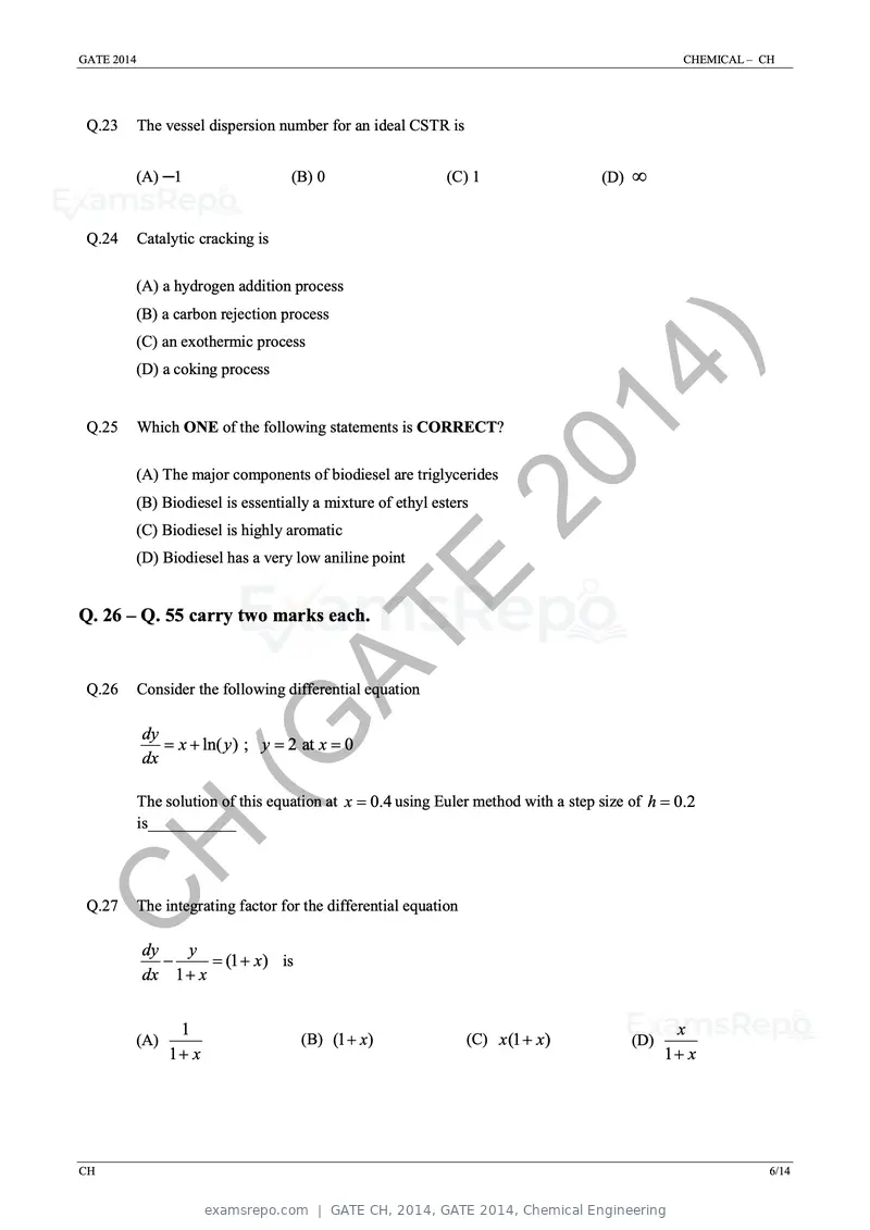GATE CH 2014 question paper, GATE 2014, Chemical Engineering, page 12 of 21