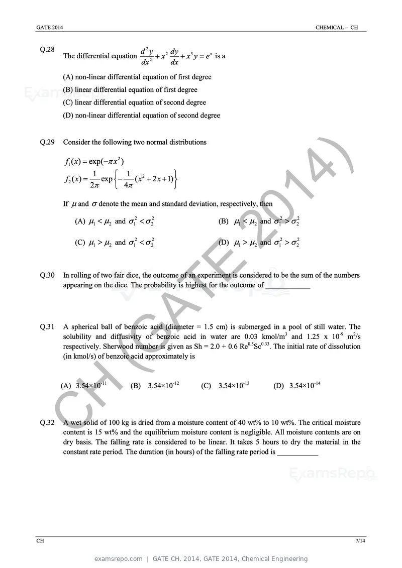 GATE CH 2014 question paper, GATE 2014, Chemical Engineering, page 13 of 21