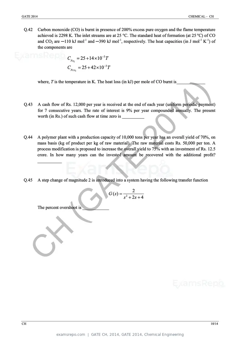 GATE CH 2014 question paper, GATE 2014, Chemical Engineering, page 16 of 21