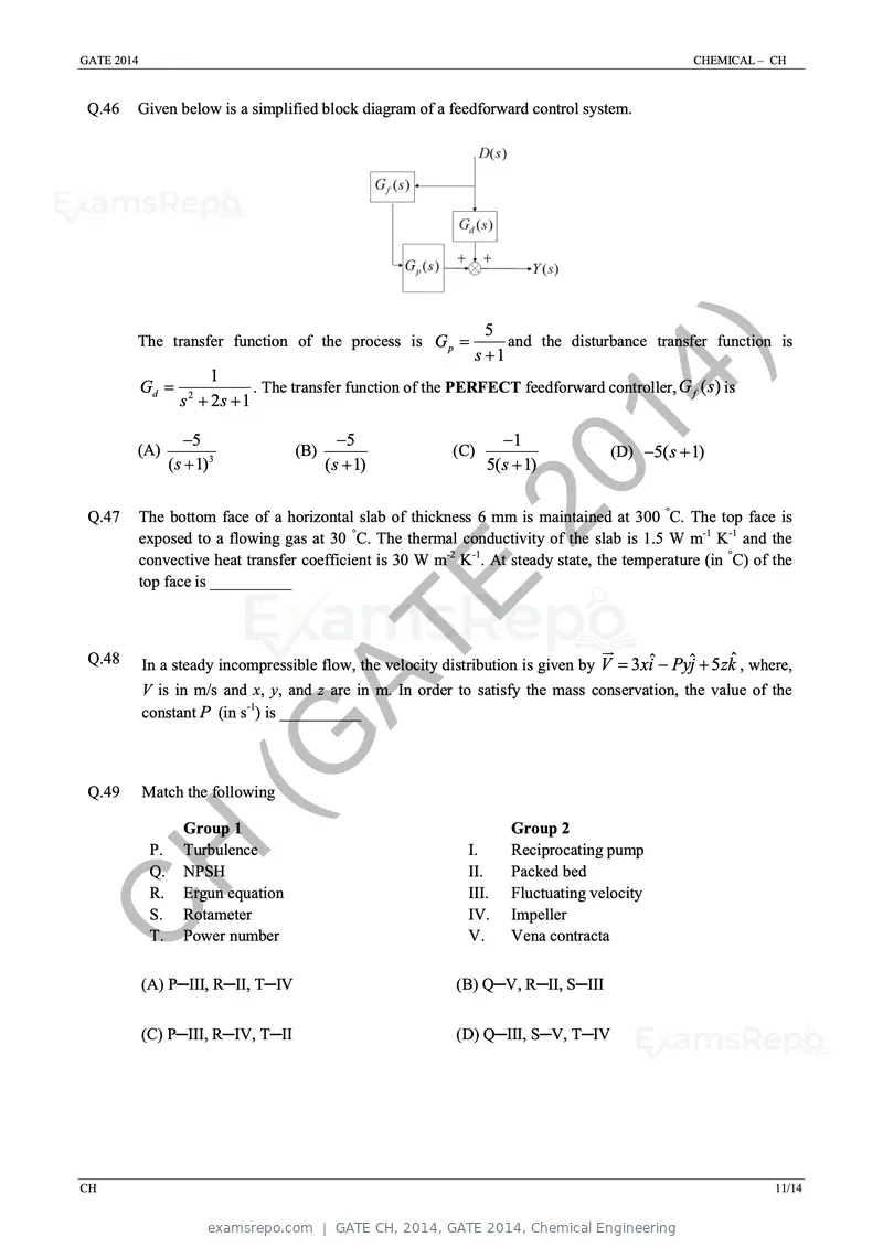 GATE CH 2014 question paper, GATE 2014, Chemical Engineering, page 17 of 21