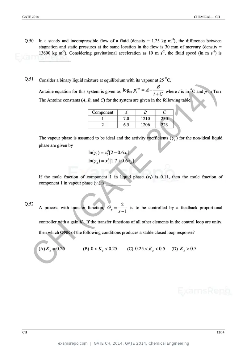 GATE CH 2014 question paper, GATE 2014, Chemical Engineering, page 18 of 21