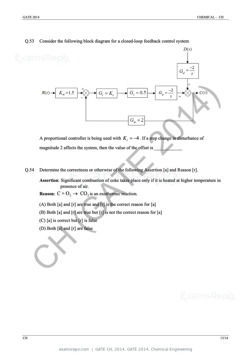 GATE CH 2014 question paper, GATE 2014, Chemical Engineering, page 19 of 21