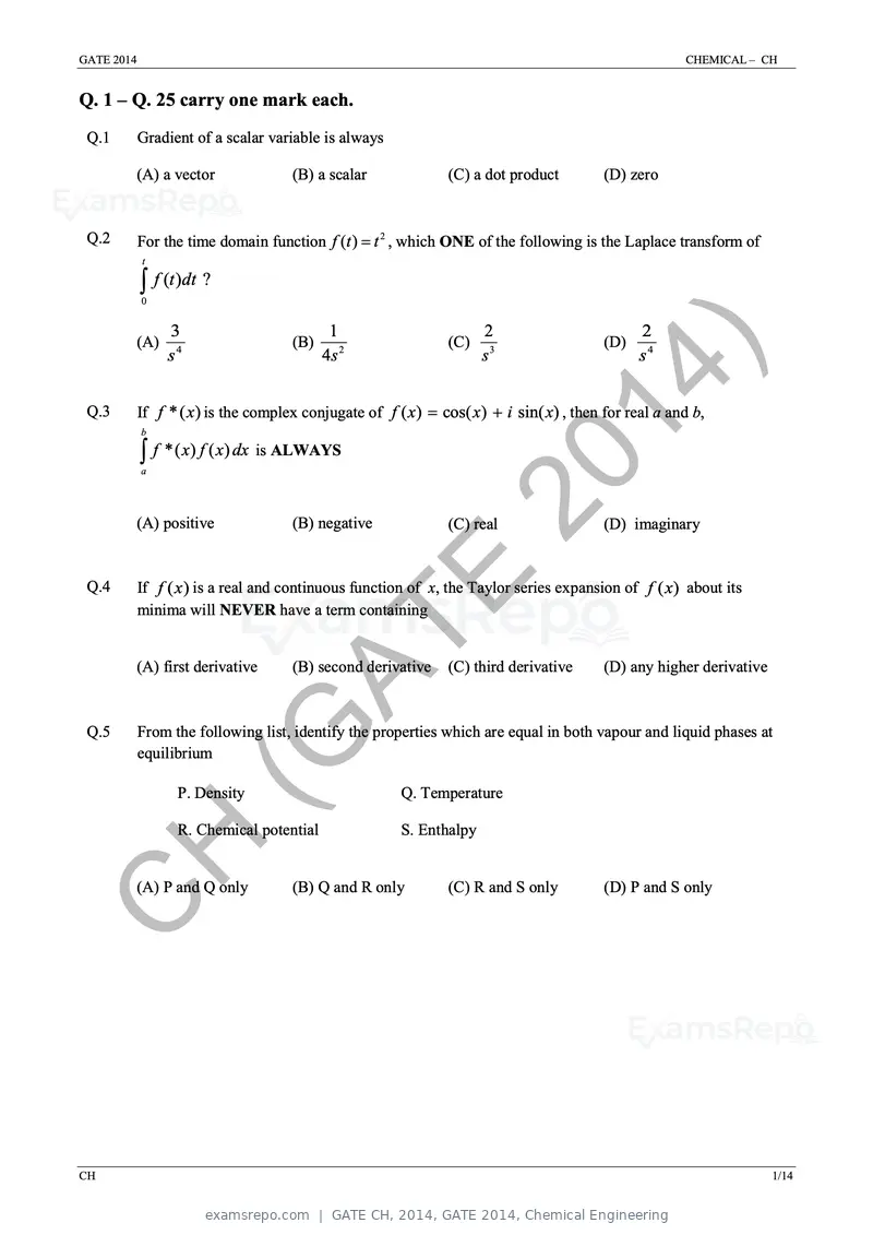 GATE CH 2014 question paper, GATE 2014, Chemical Engineering, page 7 of 21