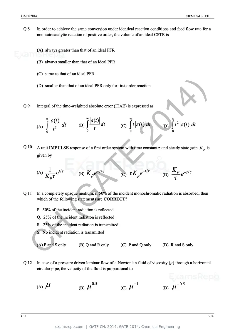 GATE CH 2014 question paper, GATE 2014, Chemical Engineering, page 9 of 21