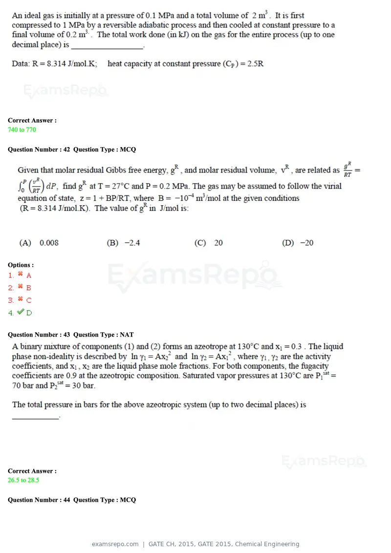 GATE CH 2015 question paper, GATE 2015, Chemical Engineering, page 15 of 27