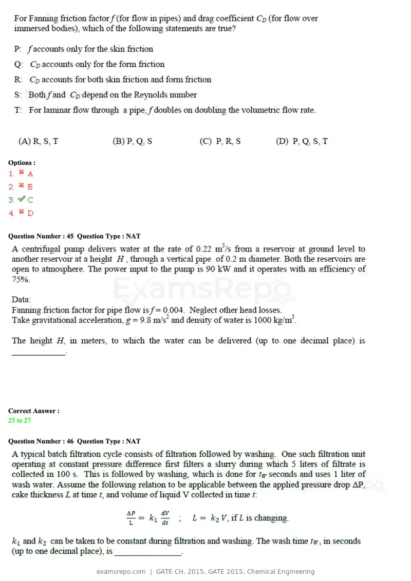GATE CH 2015 question paper, GATE 2015, Chemical Engineering, page 16 of 27