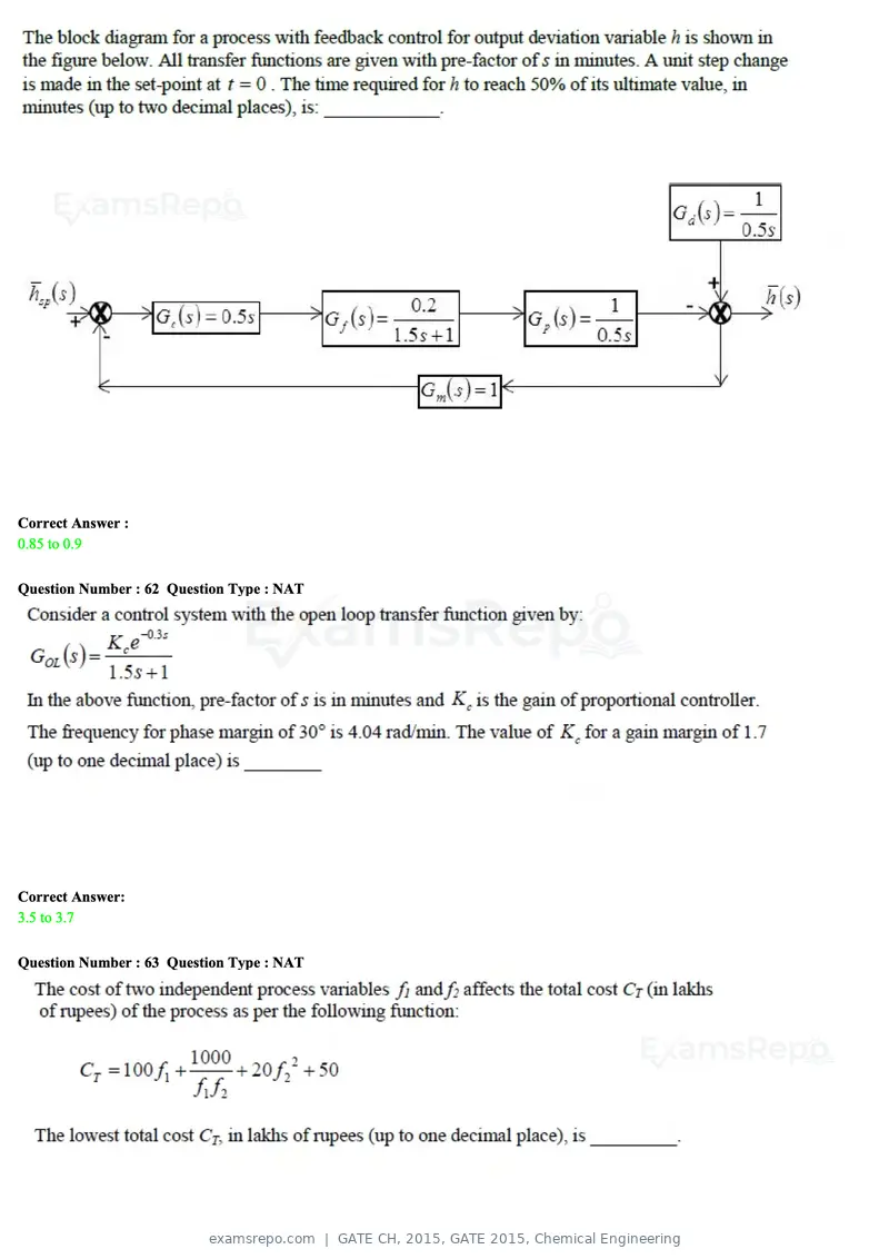 GATE CH 2015 question paper, GATE 2015, Chemical Engineering, page 26 of 27
