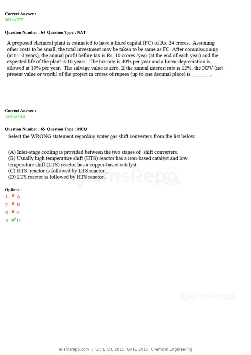 GATE CH 2015 question paper, GATE 2015, Chemical Engineering, page 27 of 27